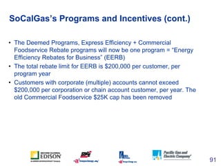 SoCalGas’s Programs and Incentives (cont.)

• The Deemed Programs, Express Efficiency + Commercial
  Foodservice Rebate pr...