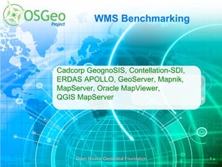 WMS Benchmarking Cadcorp GeognoSIS, Contellation-SDI, ERDAS APOLLO, GeoServer, Mapnik,  MapServer, Oracle MapViewer,  QGIS MapServer 