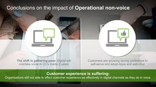 Copyright © 2015 Dimension Data
Conclusions on the impact of Operational non-voice
Customers are showing strong preference to
self-serve and adopt Apps and web-chat
The shift is gathering pace: Digital will
overtake voice in CC’s inside 2 years
Customer experience is suffering:
Organisations still not able to affect customer experience as effectively in digital channels as they do in voice.
 