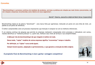 Benchmarkingde TI 2014 12
Investimento
 Preço fechado anual de R$ 24.000,00 (Vinte e quatro mil Reais) por empresa, inclusos todos os impostos.
 Este valor será faturado em 4 parcelas trimestrais de R$ 6.000,00 (Seis mil Reais).
 Os custos previstos para as viagens e estadias dos consultores para todas as Reuniões e Workshop serão de responsabilidade da consultoria, já
estando incluídos no valor anual.
Mantido o custo
de 2011
 
