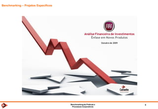 Benchmarkingde TI 2014 9
Resultados - Matriz de Maturidade
A Camanho & Consultores desenvolveu junto a outros Grupos de Benchmarking um modelo de Matriz de Maturidade com diversas Dimensões de
Gestão.
As empresas se auto-avaliam (AS IS e TO BE) e, a partir daí, as reuniões são direcionadas para as dimensões que apresentarem os maiores GAPS, com
uma agenda pré-definida.
Abaixo apresentamos um exemplo produzido no Grupo de Benchmarking de Suprimentos.
1 - ESTRATÉGIA
1.1 - Visão e Estratégia
1.2 - Liderança de Suprimentos
1.3 - Planejamento e Padronização de Compras
1.4 - Análise de Gastos e Estratégia de Categoria
2 - PROCESSOS
2.1 - Planejamento da Demanda
2.2 -Processo de Compras
2.3 - Gestão de Estoques
2.4 - Contratos e Gestão de Fornecedores
3 - ORGANIZAÇÃO
4 - PESSOAS
5 - SISTEMAS E TECNOLOGIA
Tópico de Avaliação
Exemplo
 