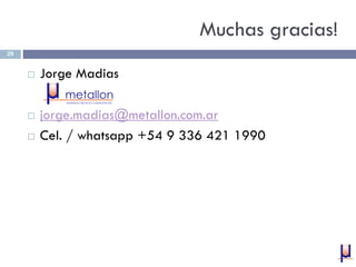 Muchas gracias!
 Jorge Madias
 jorge.madias@metallon.com.ar
 Cel. / whatsapp +54 9 336 421 1990
29
 