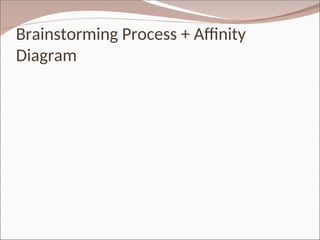 Brainstorming Process + Affinity
Diagram
 