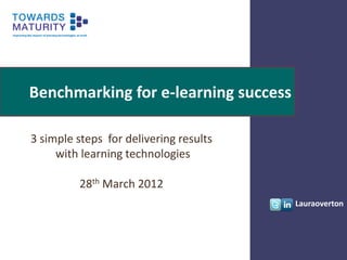 Benchmarking for e-learning success

3 simple steps for delivering results
     with learning technologies

         28th March 2012
                                        Lauraoverton
 