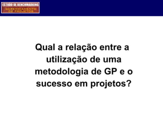 Qual a relação entre a utilização de uma metodologia de GP e o sucesso em projetos? 