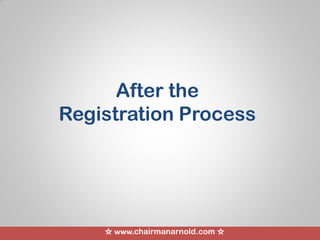 ☆ www.chairmanarnold.com ☆
After the
Registration Process
 