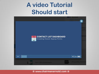 ☆ www.chairmanarnold.com ☆
A video Tutorial
Should start
 