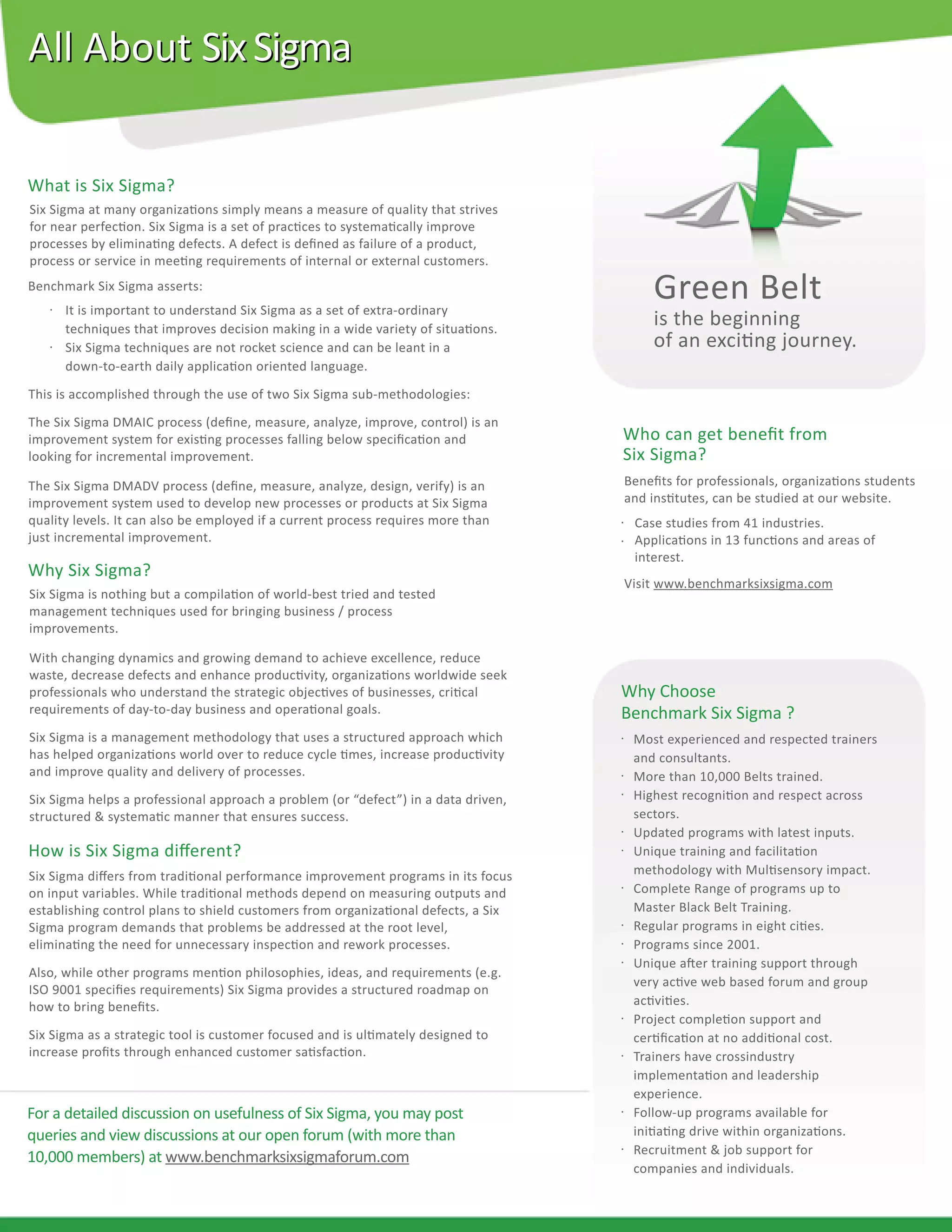 Benchmark Six Sigma Green Belt Brochure | PDF