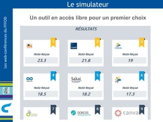 Les web-conférences du FFFOD 
Le simulateur 
Un outil en accès libre pour un premier choix 
 