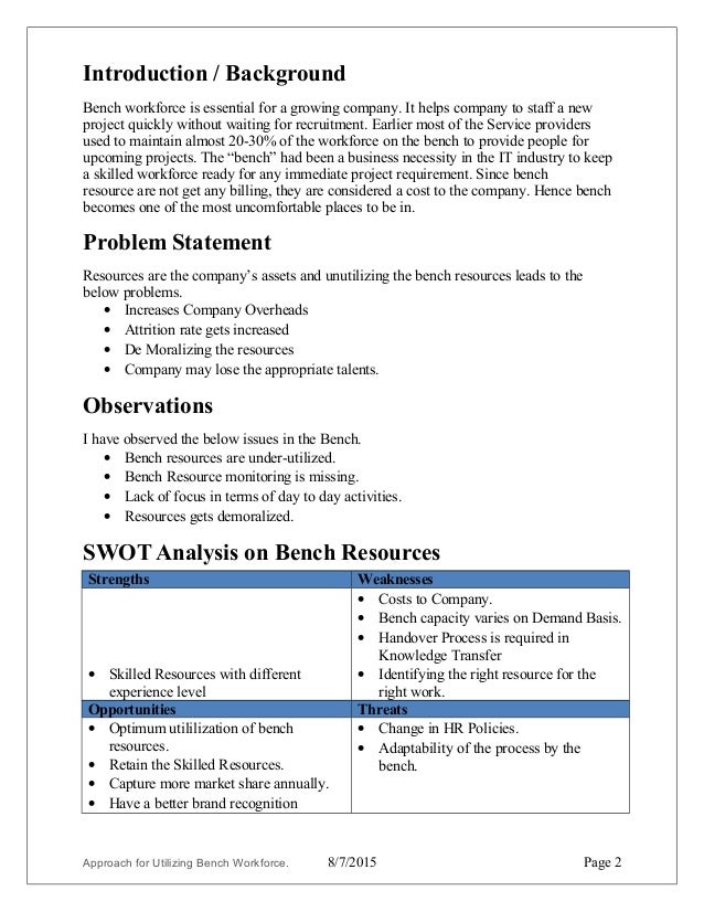 Utilization Of Bench Resources