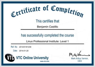 Benjamin Castillo 
Linux Professional Institute: Level 1 
2014/01/61239 
2014-01-20 

