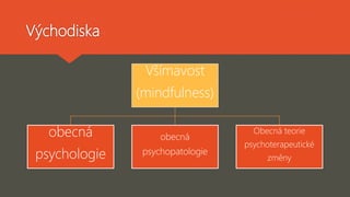 Východiska
Všímavost
(mindfulness)
obecná
psychologie
obecná
psychopatologie
Obecná teorie
psychoterapeutické
změny
 