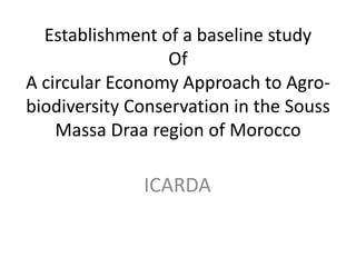 Establishment of a baseline study
Of
A circular Economy Approach to Agro-
biodiversity Conservation in the Souss
Massa Draa region of Morocco
ICARDA
 