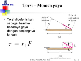Torsi – Momen gaya Torsi didefenisikan sebagai hasil kali besarnya gaya dengan panjangnya lengan 