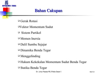 Gerak Rotasi Vektor Momentum Sudut Sistem Partikel Momen Inersia Dalil Sumbu Sejajar Dinamika Benda Tegar Menggelinding Hukum Kekekalan Momentum Sudut Benda Tegar Statika Benda Tegar Bahan Cakupan 