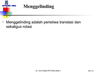 Menggelinding Menggelinding adalah peristiwa translasi dan sekaligus rotasi 