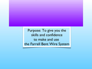 Learning to Bend wire Purpose: To give you the skills and confidence to make and use  the Farrell Bent Wire System 
