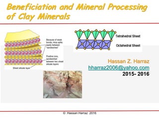 Beneficiation and Mineral Processing
of Clay Minerals
Hassan Z. Harraz
hharraz2006@yahoo.com
2015- 2016
© Hassan Harraz 2016
 