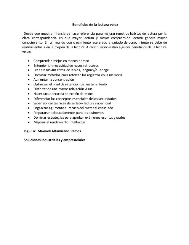 Beneficios de la lectura veloz