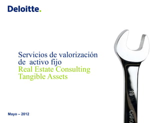 Servicios de valorización
de activo fijo
Real Estate Consulting
Tangible Assets

Mayo – 2012

 