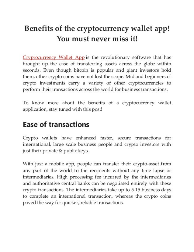 Benefits Of The Cryptocurrency Wallet App