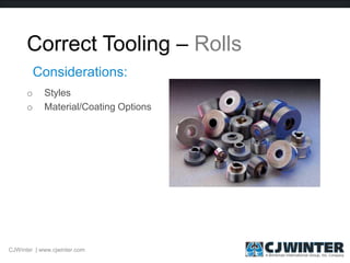 Correct Tooling – Rolls
o Styles
o Material/Coating Options
Considerations:
CJWinter | www.cjwinter.com
 