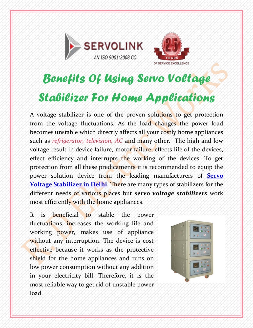 Benefits Of Using Servo Voltage Stabilizer For Home Applications