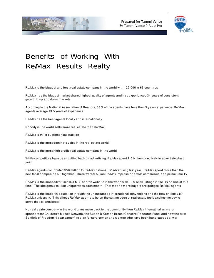 The benefits of working with Re/Max