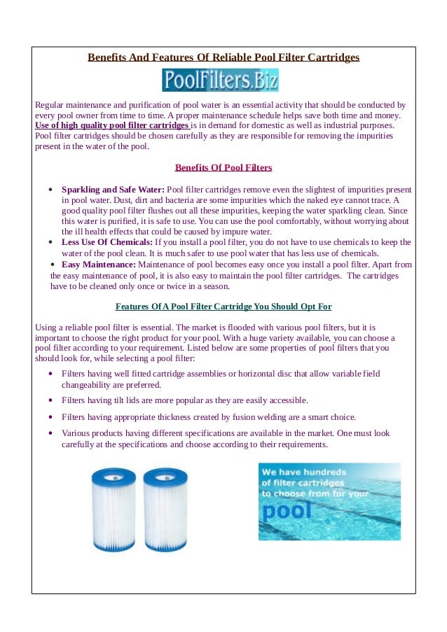 Benefits and Features of Reliable Pool Filter Cartridges