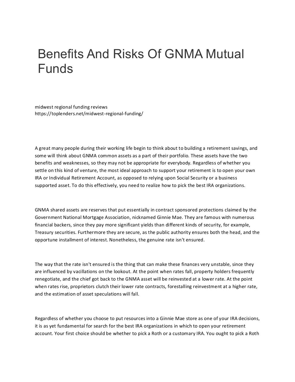 Benefits and risks of gnma mutual funds 2