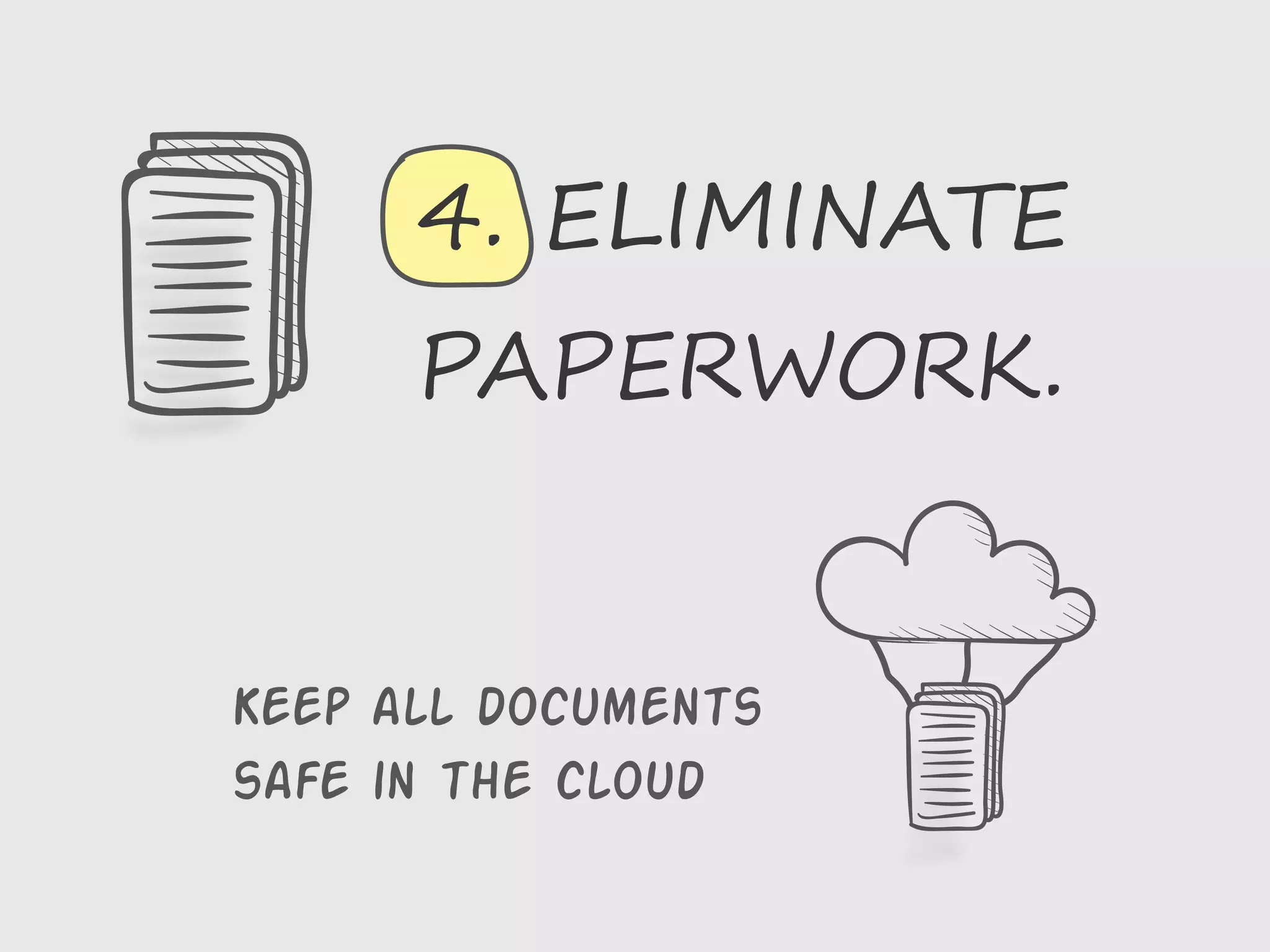Keep all documents
safe in the cloud
4. ELIMINATE
PAPERWORK.