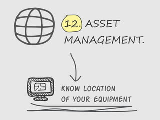 12. ASSET
MANAGEMENT.
Know location
of your equipment
 