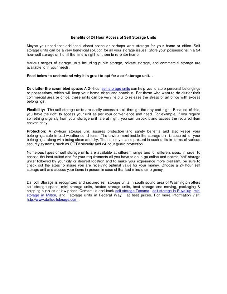 Benefits Of 24 Hours Access Of Self Storage Units