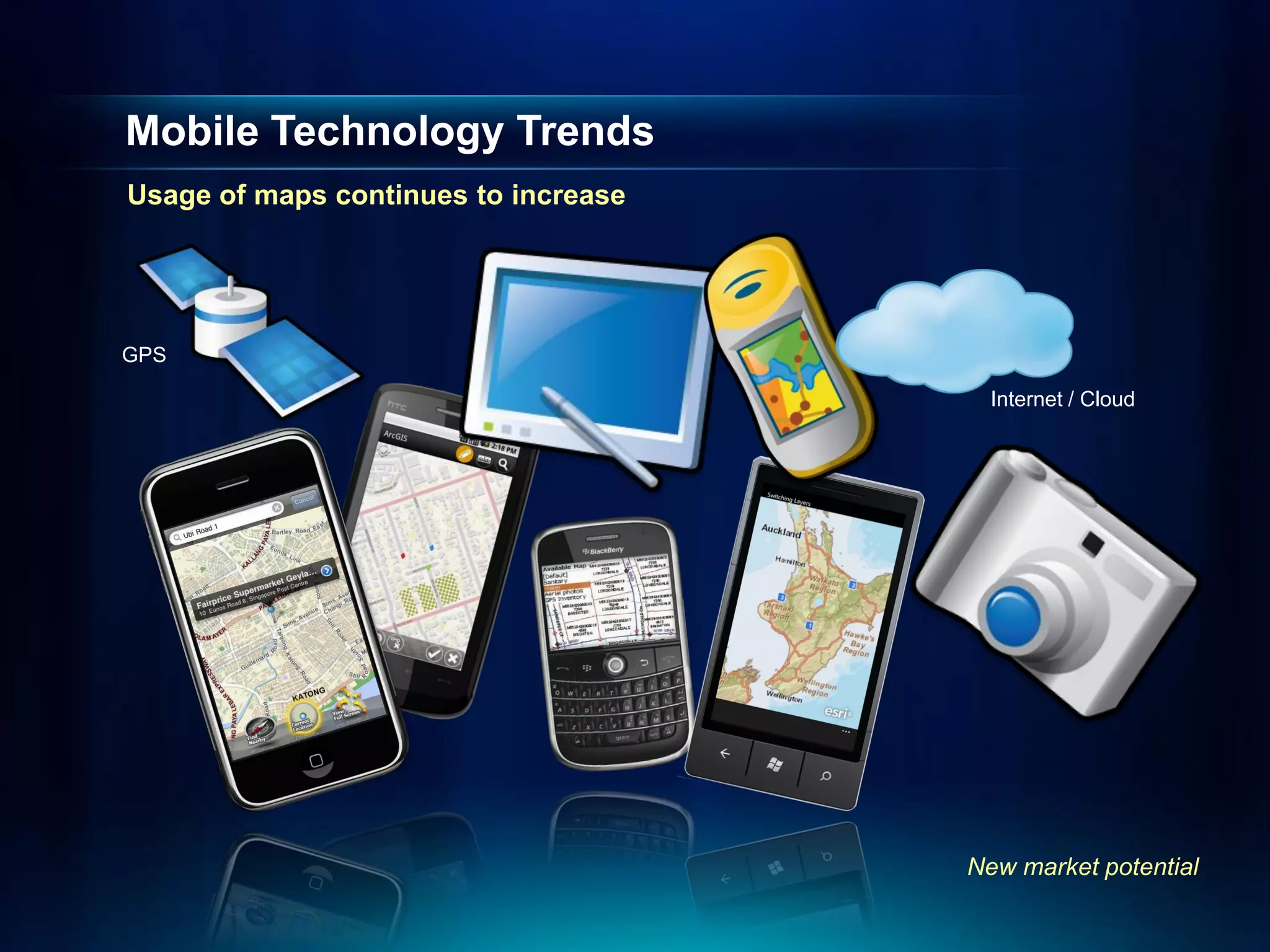 Mobile Technology Trends
Usage of maps continues to increase




GPS

                                        Internet / Cloud




                                      New market potential
 