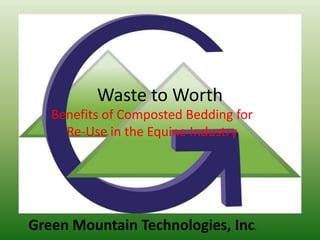 Waste to Worth
Benefits of Composted Bedding for
Re-Use in the Equine Industry
Green Mountain Technologies, Inc.
 