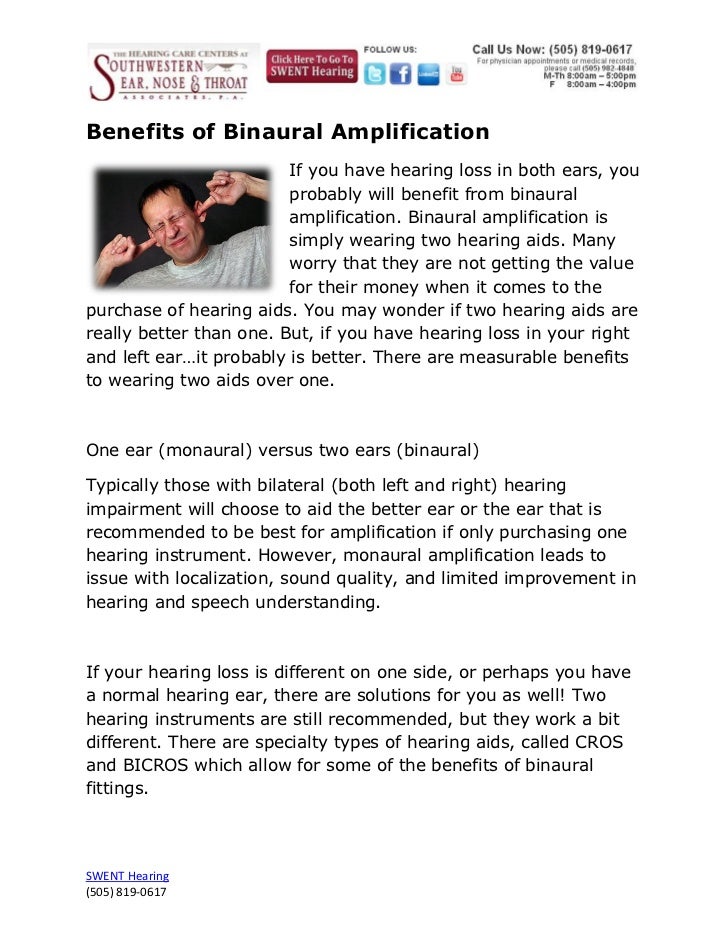 Benefits of binaural amplification