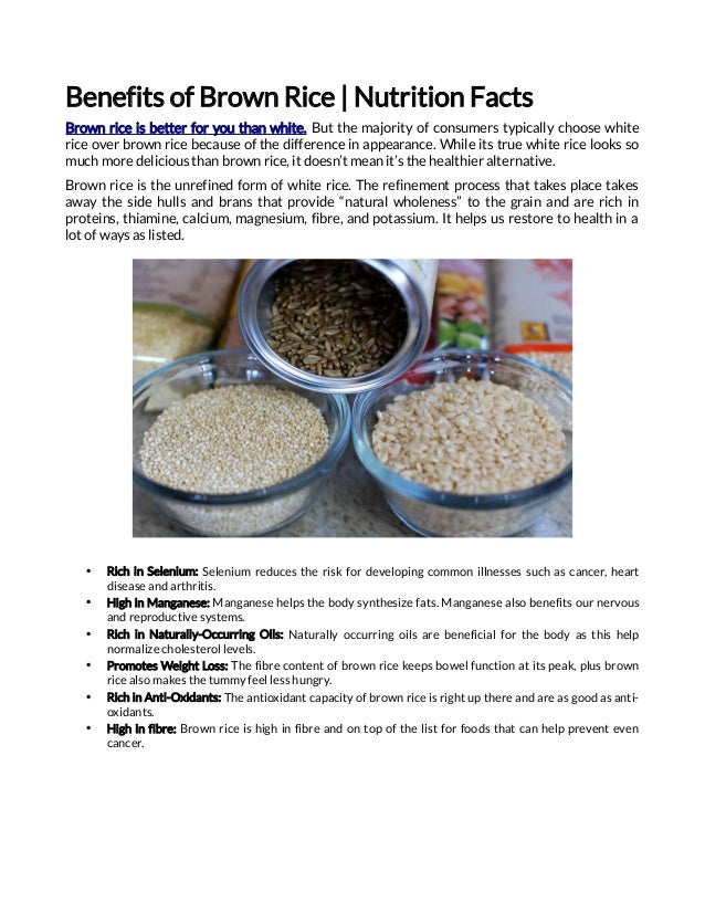 Benefits of brown rice nutrition facts