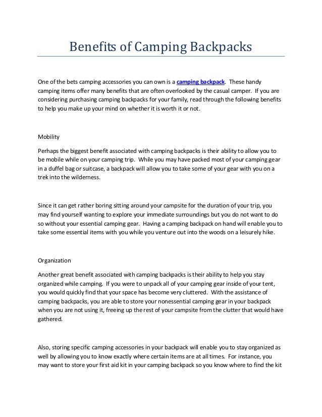 Benefits of Camping Backpacks