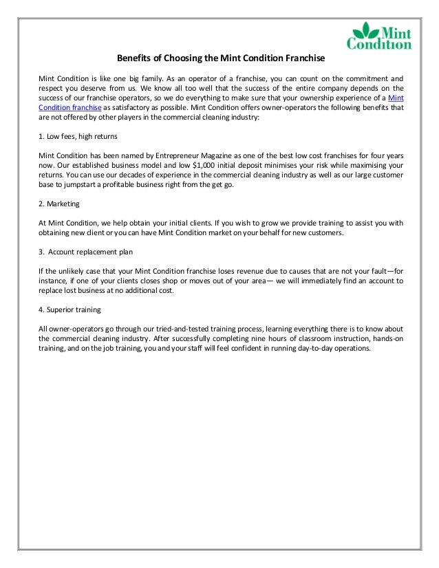 Benefits of choosing the mint condition franchise