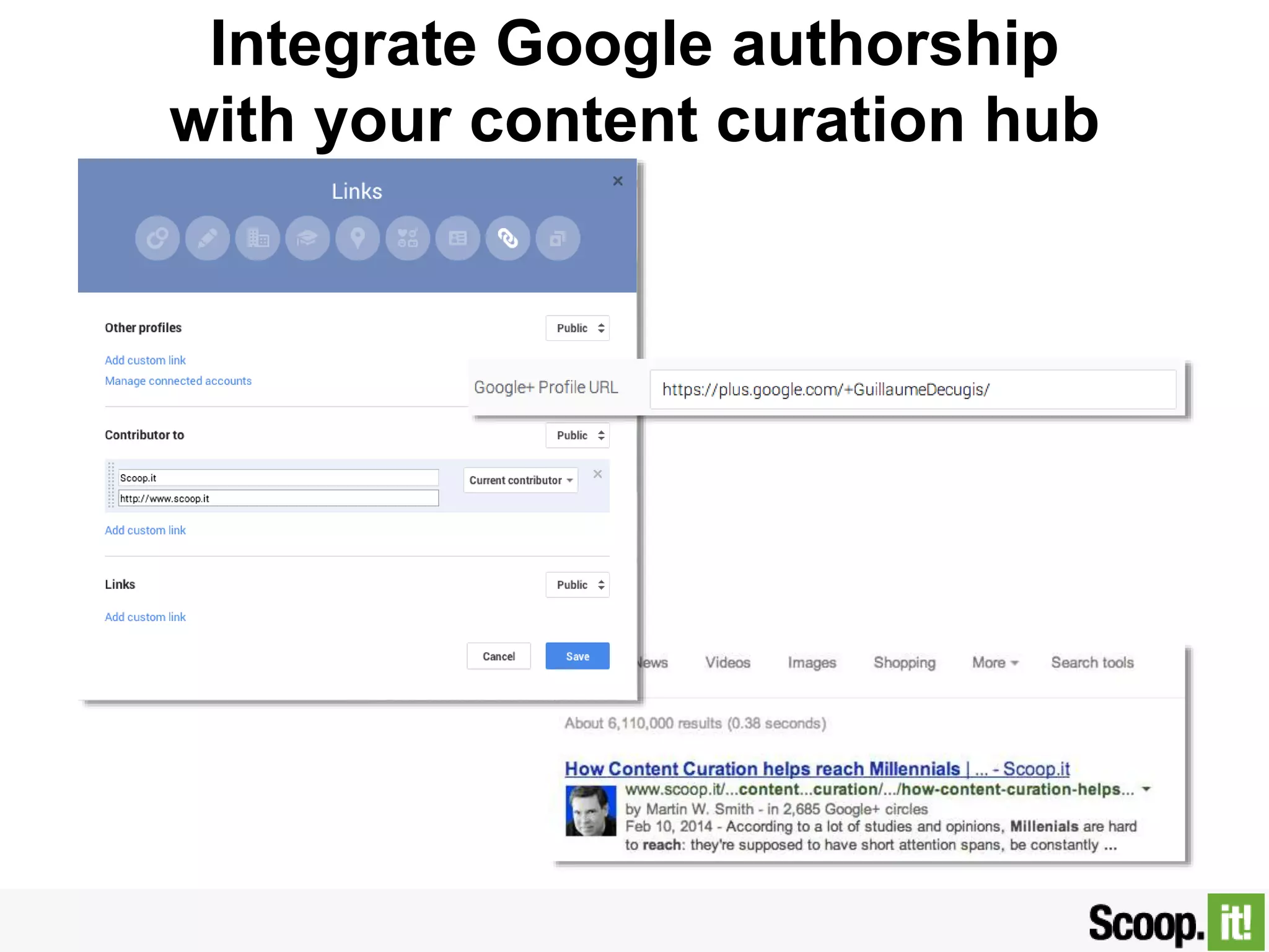 Integrate Google authorship
with your content curation hub
 