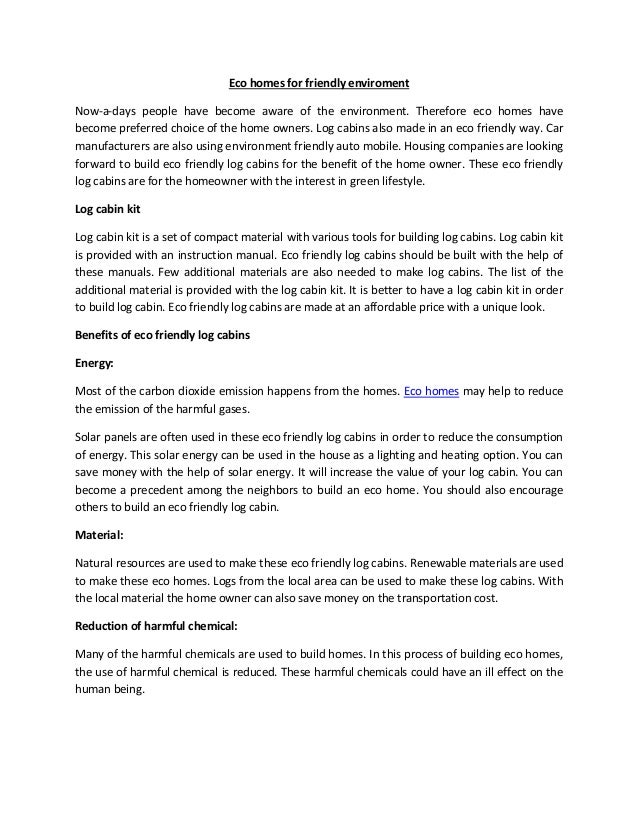 Benefits Of Eco Homes