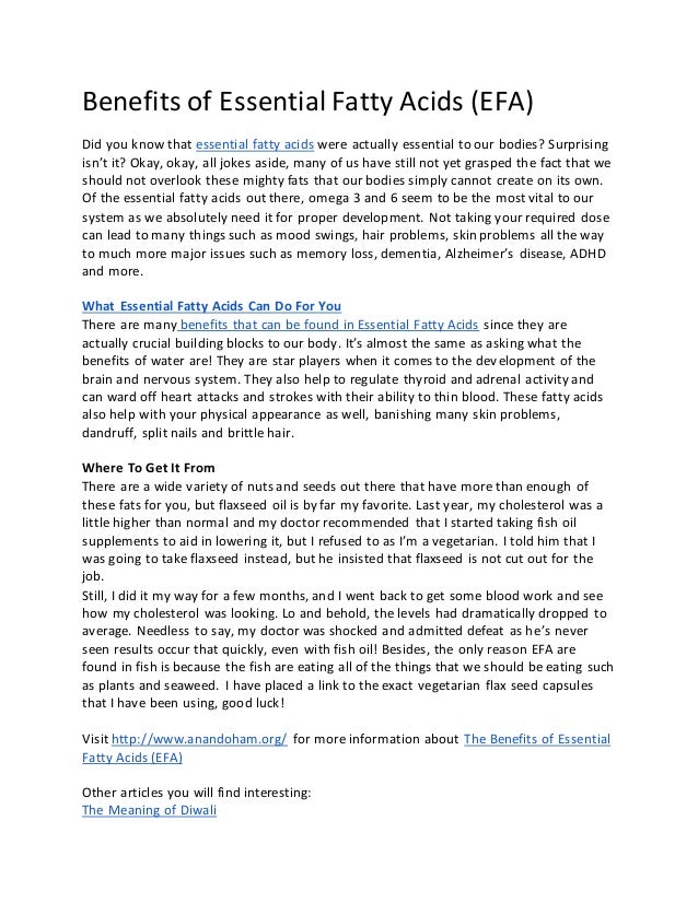 Benefits of essential fatty acids (efa)