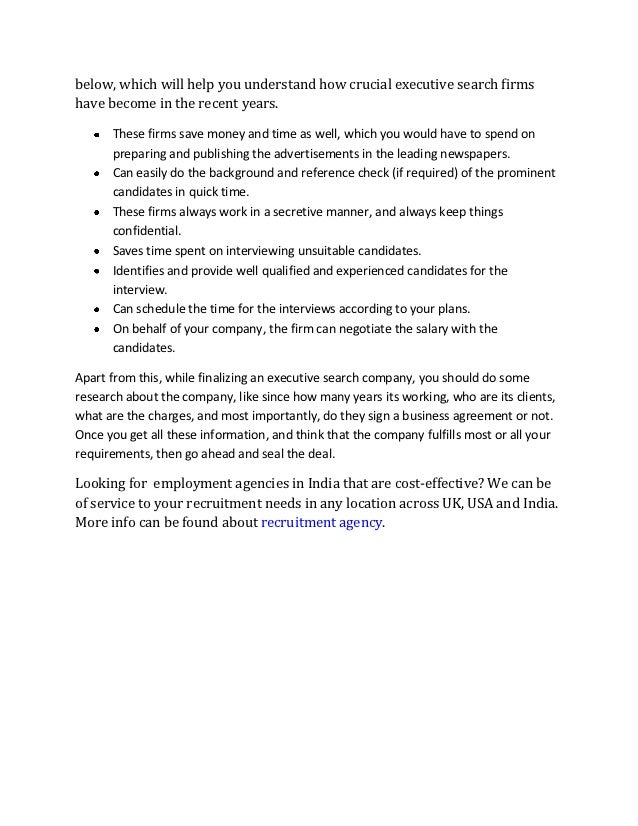 Benefits of executive search firms Benefits of executive search firms