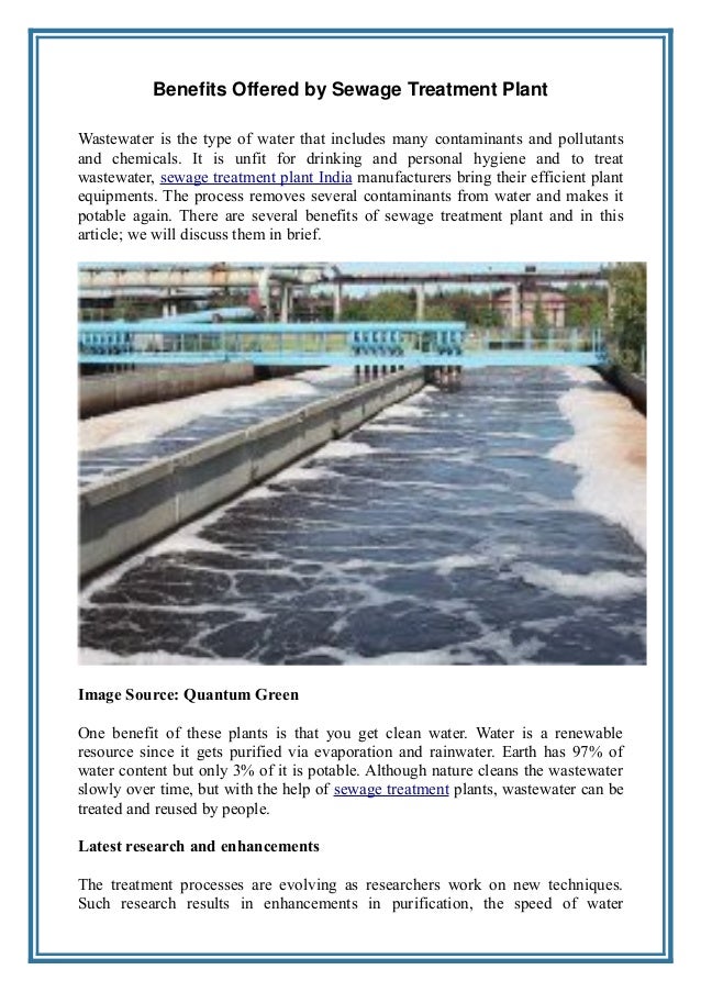 Benefits offered by sewage treatment plant