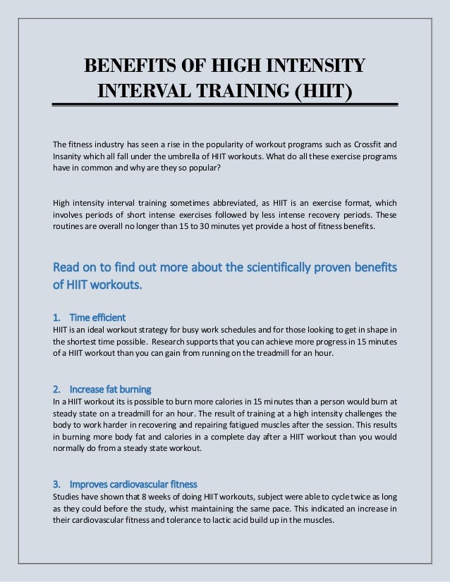 Benefits Of High Intensity Interval Training