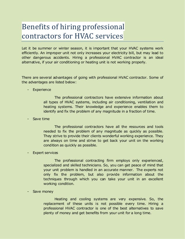 Benefits of hiring professional contractors for HVAC services