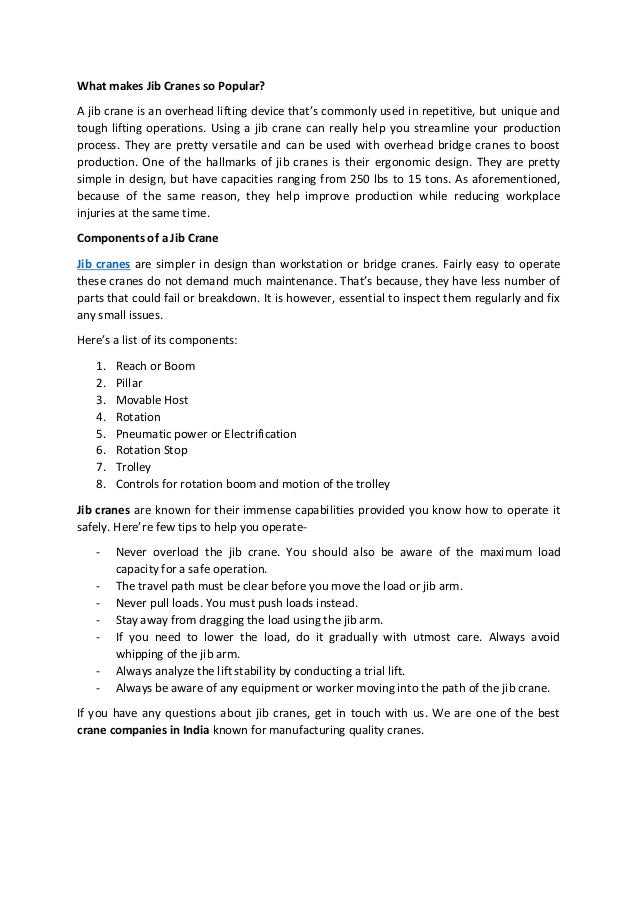 Advantages of Using Jib Cranes and Safety Tips