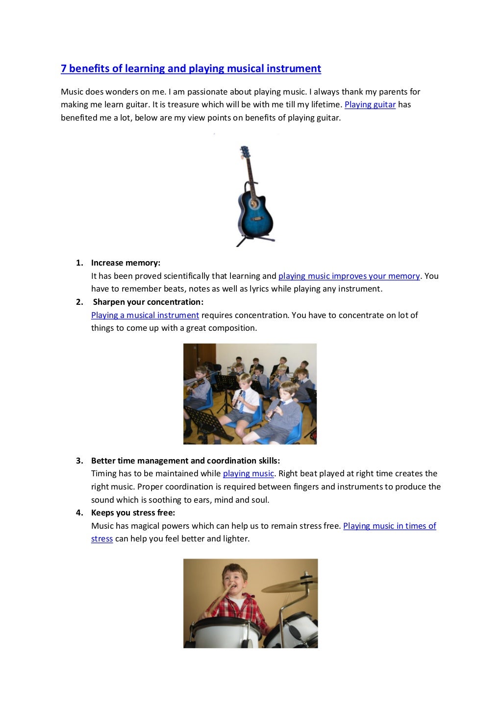 Benefits of learning musical instrument