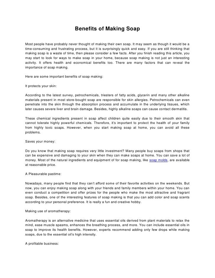 Benefits of making soap