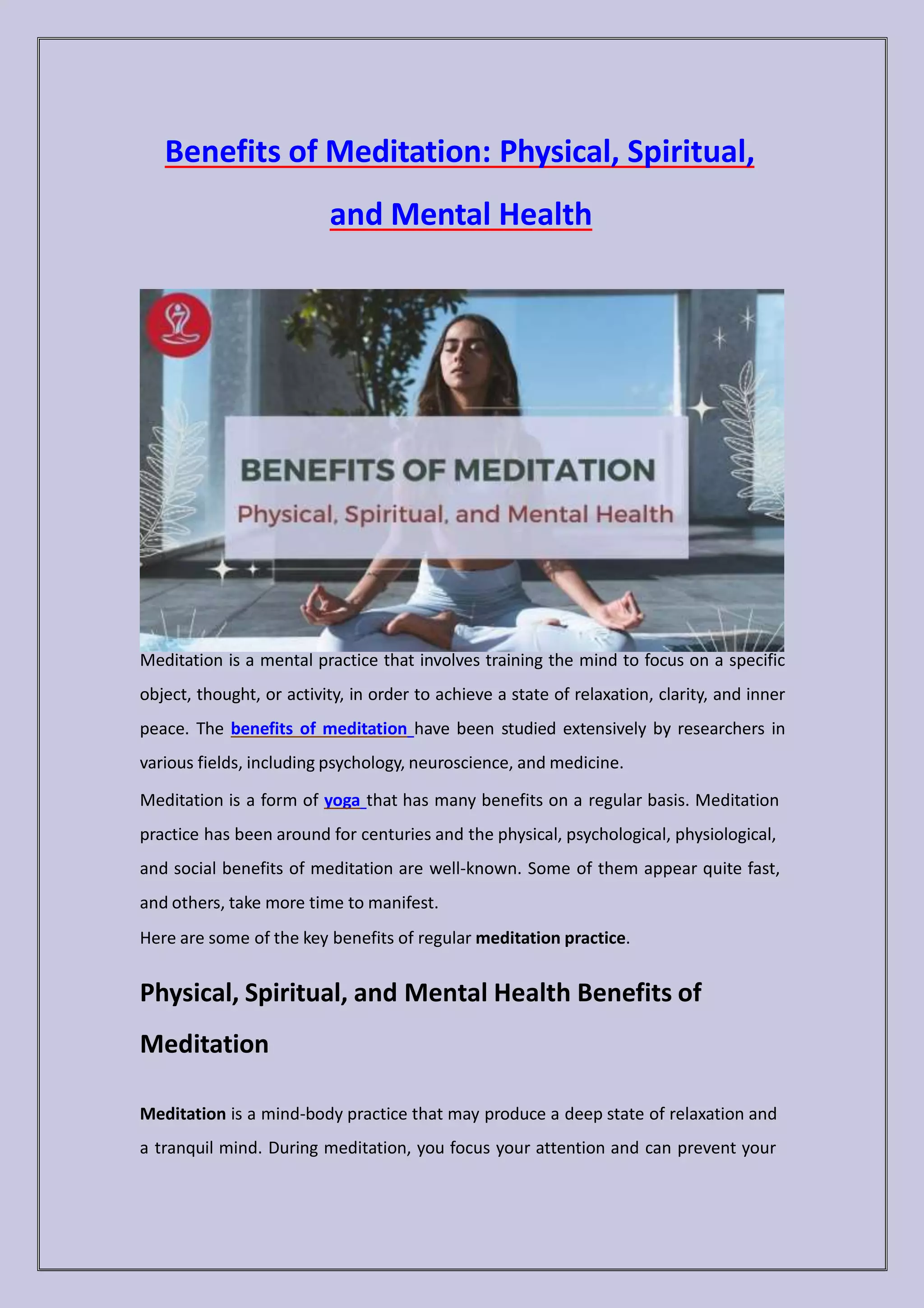 Benefits of Meditation: Physical, Spiritual, and Mental Health | PPTX
